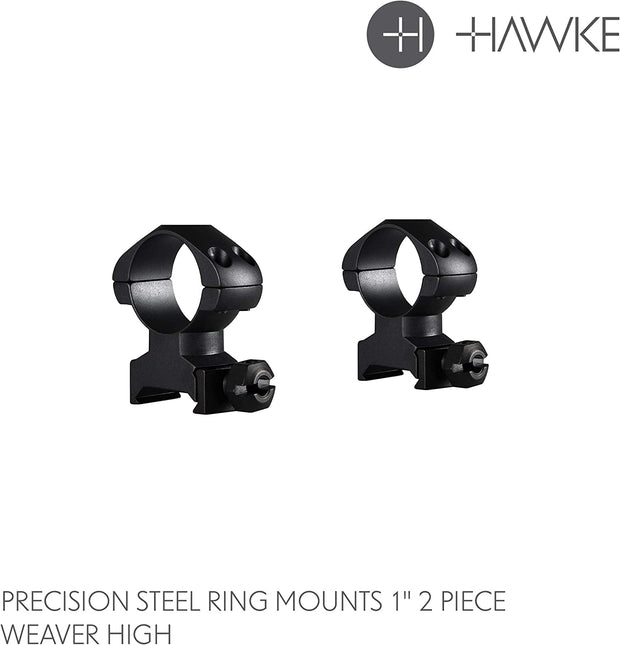 Hawke Precision Steel Ring Mounts Weaver 1" High with Nut 23002